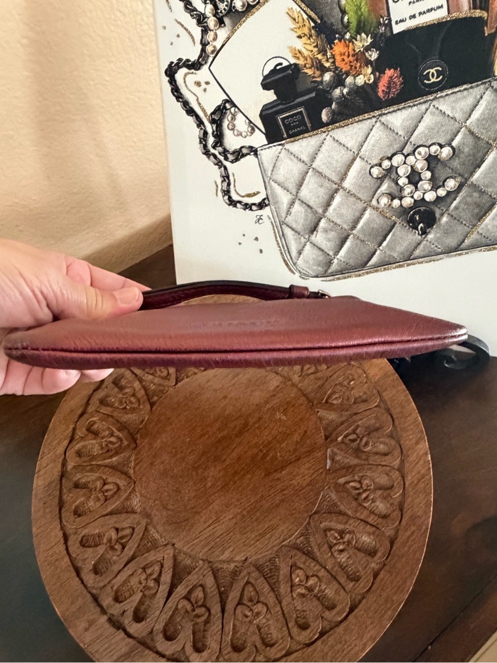 Coach Burgundy Heart Wink Face Leather Wristlet - Picture 6 of 6